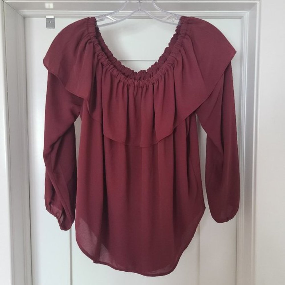 ANN TAYLOR COLD SHOULDER RUFFLE TOP - Picture 7 of 8